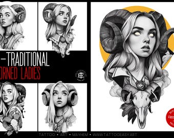Procreate - Donne cornute neo-tradizionali: modelli artistici, riferimenti per la progettazione di tatuaggi