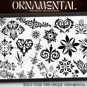 Procreate / Mapp för ornamental design, 80+ blackwork-ornament - fine line-ornament, konstruktion, tatueringsdesigner