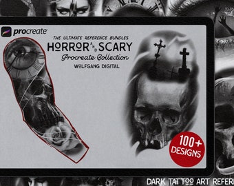 Procreate Horror Art Brushes: 100+ Dark Tattoo References (Digital Download)