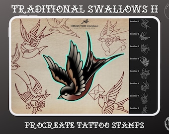 Traditional Swallows - 100 files, Procreate, PNG, SVG & EPS, drawn by hand - custom art