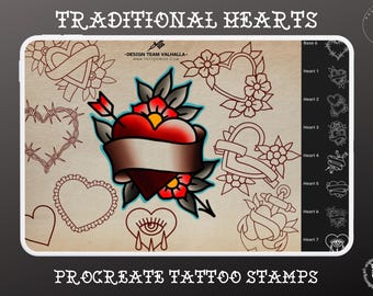 Traditional Hearts  - 100+ files, Procreate, PNG, SVG & EPS, drawn by hand - custom art