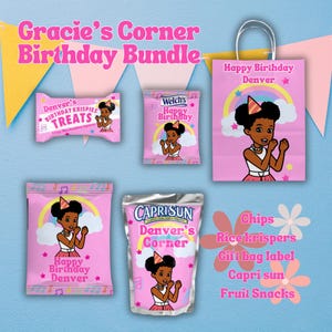 Gracie's Corner Party Bundle -Chips, Capri sun, Fruit Snacks, Gift Bag Label, Rice Krispies