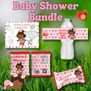 Strawberry Shortcake Baby shower Bundle (Customized) - Chip Bag, Rice Krispies, Coloring sheet, Water bottle