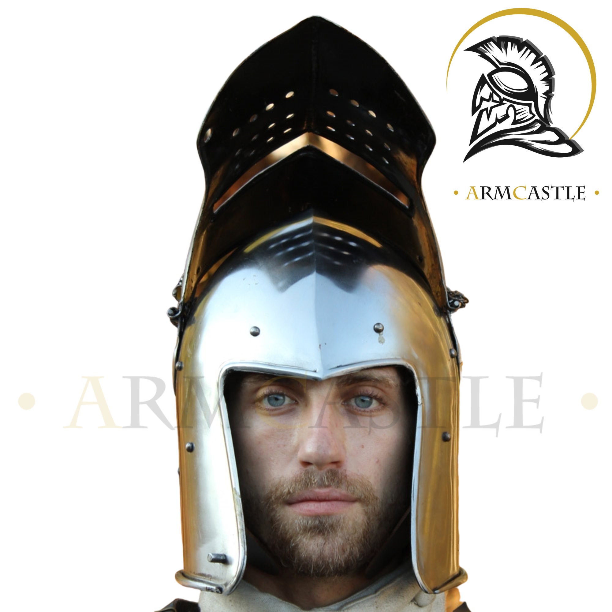 Medieval Visored Barbute Helmet Silver Finish Barbute Viking Warrior
