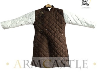 Medieval Viking Witcher Gambeson Crossed Quilted Costume Thick Padded Protective Armor Aketon Cotton Fabric For Sca Larp Reenactment