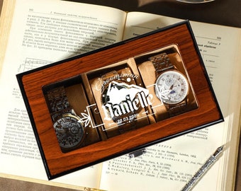 Engraved Wooden Watch Case, Personalized Wooden Watch Box, Watch Box for 3 slot Watches, Custom Watch Box, Best Man Gift, Christmas Gift