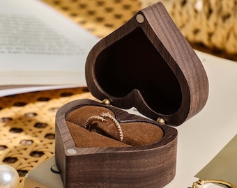 Engraved Wooden Ring Box, Proposal Ring Bearer, Engagement Ring Case, Personalized Heart Ring Bearer Box, Wedding Gifts, Anniversary Gift
