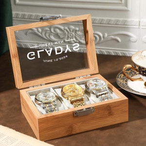 Horlogedoos voor heren, gepersonaliseerde horlogekast voor 3 horloges, cadeaus voorstel bruidsjonker, cadeau getuige, opbergkoffer aangepast horloge, kerstcadeau