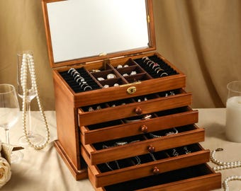 Large Jewelry Organizer Storage, Personalized Wooden Jewelry Box, Engraved Wooden Jewelry Box for Women, Custom Jewelry Box, Gift For Mom