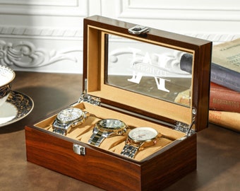 Personalized Wooden Watch Box, Engraved Wooden Watch Case, Watch Box for 3 slot Watches, Custom Watch Box, Best Man Gift, Christmas Gift