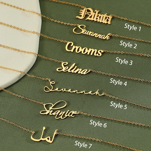 14K Solid Gold Name Necklace Gold Nameplate Necklace Custom Etsy