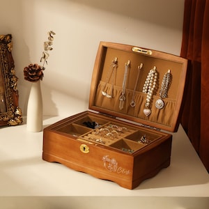 Gioielli retrò in legno, organizer per gioielli con incisione personalizzata, portagioie da viaggio, regalo per la mamma, regalo di anniversario per lei, regalo di nozze personalizzato