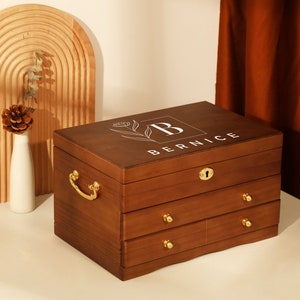 Custom Wooden Jewelry Box, Large Jewelry Organizer Storage, Engraved Wooden Jewelry Box for Women/Wife, Custom Jewelry Box, Gift for mom