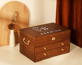 Custom Wooden Jewelry Box, Large Jewelry Organizer Storage, Engraved Wooden Jewelry Box for Women/Wife, Custom Jewelry Box, Gift for mom