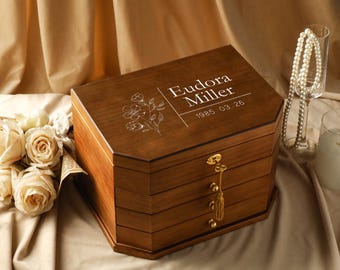 Large Jewelry Organizer Storage Case, Personalized Wooden Jewelry Box With Drawer, Engraved Wooden Jewelry Box For Women, Custom Jewelry Box