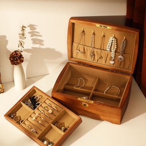 Gioielli retrò in legno, organizer per gioielli con incisione personalizzata, portagioie da viaggio, regalo per la mamma, regalo di anniversario per lei, regalo di nozze personalizzato