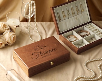 Personalized Wooden Jewelry Box For Women, Custom Jewelry Organizer Storage, Wedding Gift, Bridesmaid Gift, Gift for Her, Christmas Gift