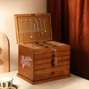 Benutzerdefinierte Holz Schmuckschatulle, große Schmuck Organizer Lagerung, gravierte Holz Schmuckschatulle für Frauen / Frau, kundenspezifische Schmuckschatulle, Geschenk für Mutter