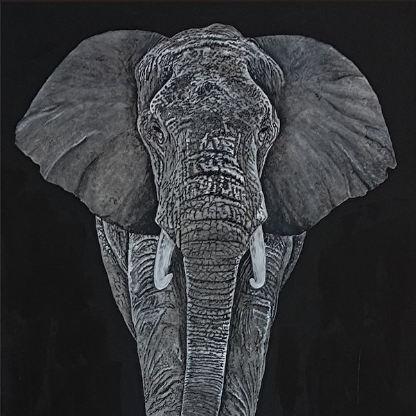 Éléphant d'Afrique sur toile 100 % coton 340 g/m2. Peinture originale ou reproductions numériques.