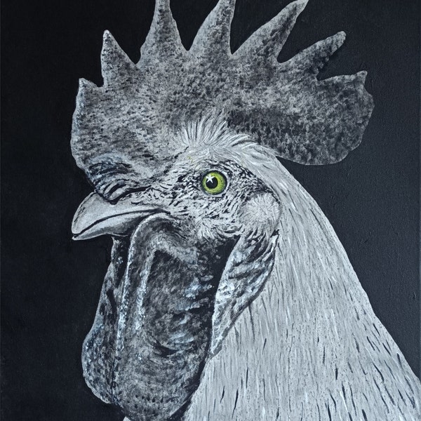 Coq sur toile 100 % coton 340 g/m2. Peinture originale ou reproductions numériques.