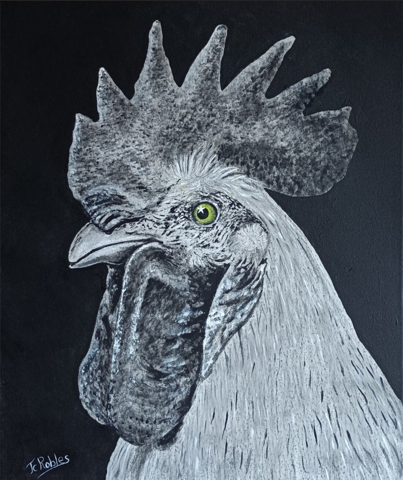 Coq sur toile 100 % coton 340 g/m2. Peinture originale ou reproductions numériques. image 1