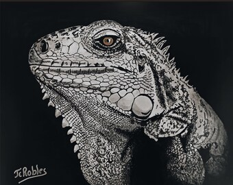 Iguane sur toile 100 % coton 340 g/m2.  Peinture originale ou reproductions numériques.