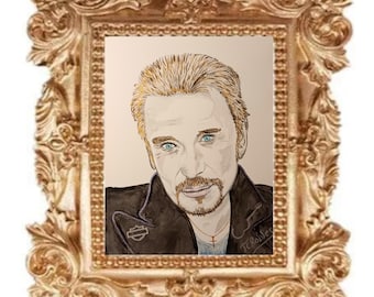 Johnny Hallyday Portrait. Peinture Originale à télécharger en haute définition pour impression même grande taille.