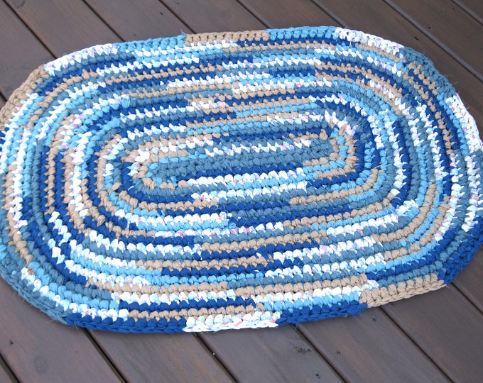Rag Rug Handmade Crochet Oval Coastal Colors Floor Decor Farmhouse - Etsy