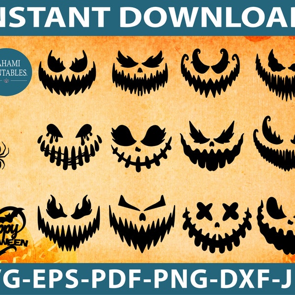 Pumpkin Face svg, Jack o Lantern svg, Pumpkin svg Bundle, Ghost Face svg, Scary Pumpkin png, Pumpkin Faces, Cut Files for Silhouette/Cricut