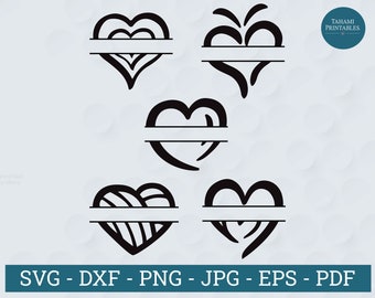 Svg coeur dessiné à la main, svg coeur ouvert, bundle svg coeur, croquis coeur svg, svg coeur Doodle, svg coeur fantaisie | LOT de 5 coeurs dessinés à la main