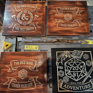 DND Wooden Plaque, Dungeon and Dragons, medieval decor, Dungeon Master gift, personalized, Roll For initiative Wood Sign D20 Fireball Range