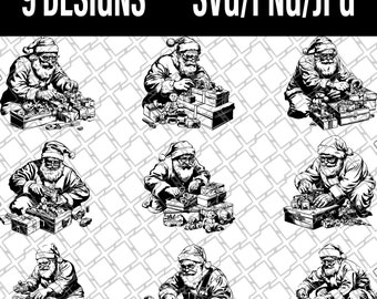 Christmas Santa Claus Making toys Holiday | cricut,svg,png,jpg,Laser Engrave,silhouettecut,iron on,clipart,print,easel,lightburn