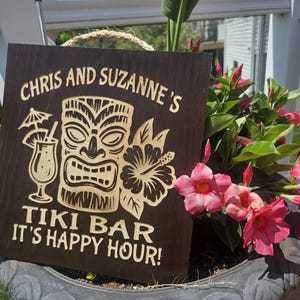 Personalized Tiki Bar Sign: Custom Couple&#39;s Name, Island Decor