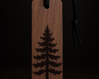 Personalized Walnut Wood Bookmark: Engraved Pine Tree, Rustic Reader Gift