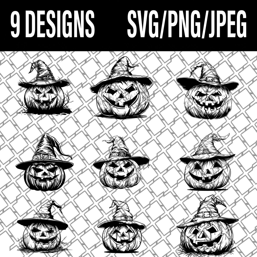 Jack O' Lantern Witch Hat Designs: Halloween Laser Cut Files (SVG/PNG ...