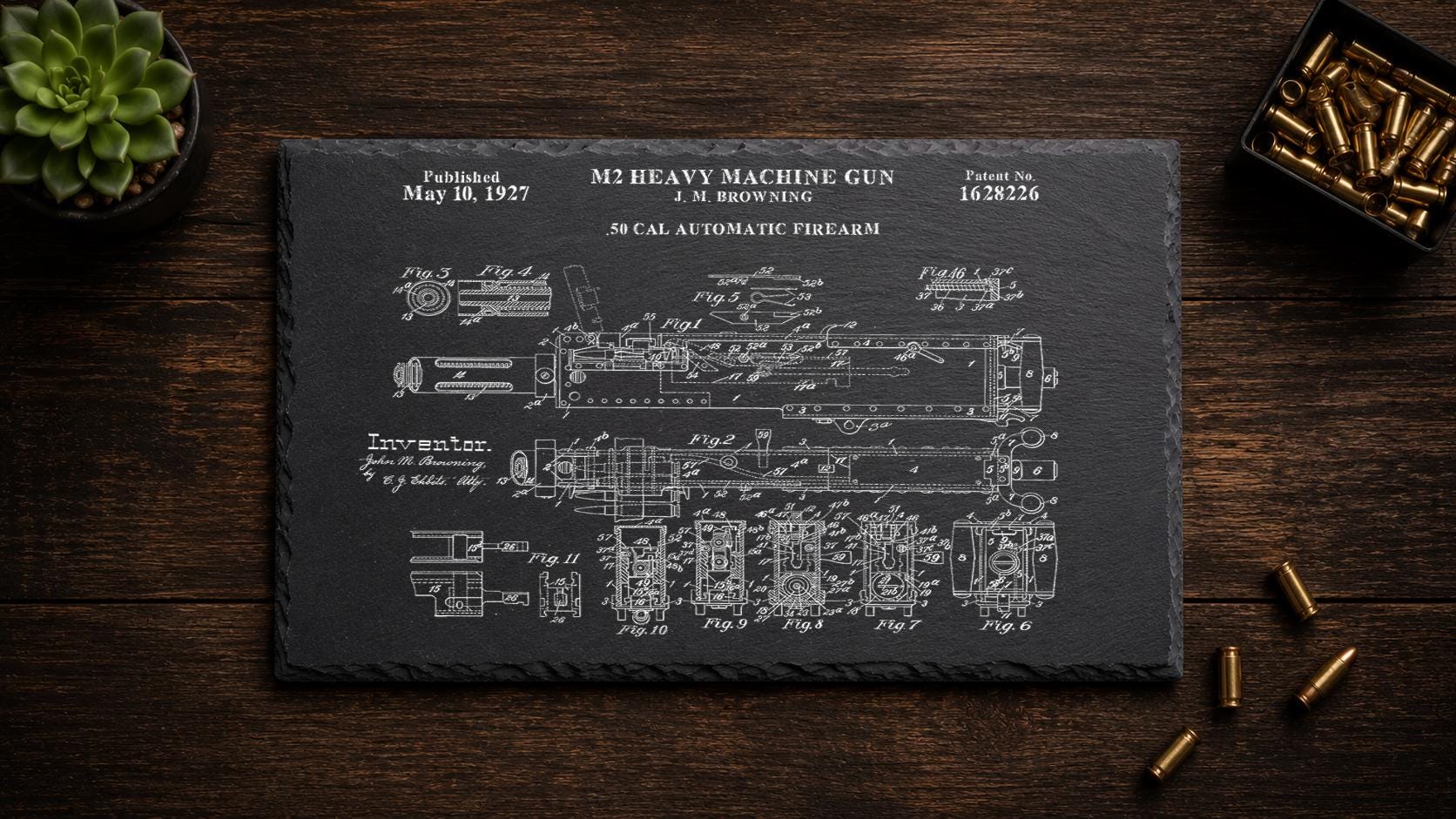 M2 Browning Heavy Machine Gun Patent Druck Kunstwerk | Schiefer, Geschenk, Vatertag, Gun lover, Geschenk, Coaster