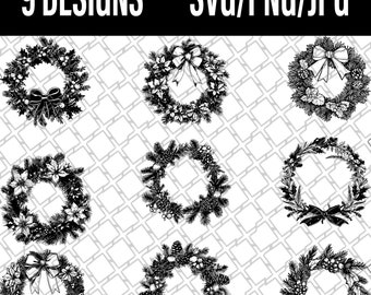 Christmas  Decorated Wreath Holiday | cricut,svg,png,jpg,Laser Engrave,silhouettecut,iron on,clipart,print,easel,lightburn