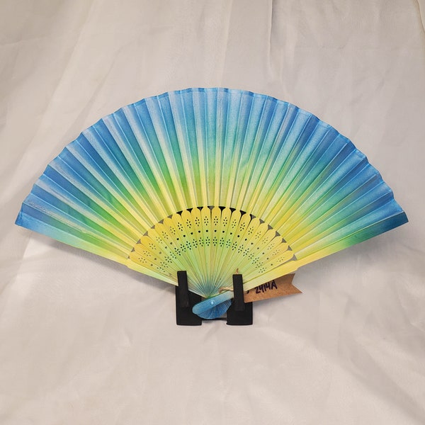 Shoreline, Silk Folding Fan for Cosplay, LARP, Beach, Wedding, Renaissance Fair, Summer