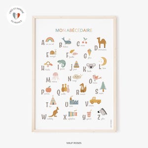 Affiche abécédaire en français, poster alphabet éducatif et décoratif pour chambre enfant et bébé ou salle de jeux, cadeau enfant