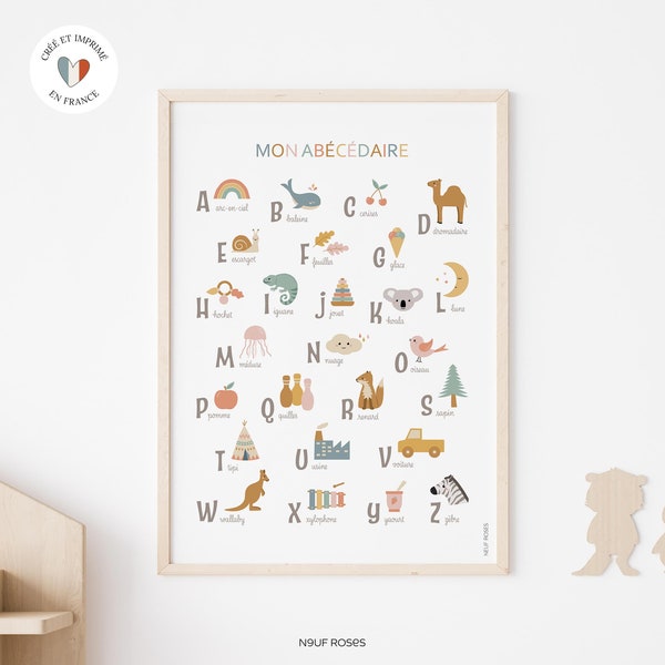 Affiche abécédaire en français, poster alphabet éducatif et décoratif pour chambre enfant et bébé ou salle de jeux, cadeau enfant