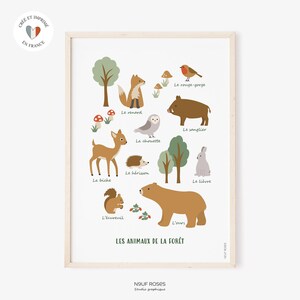 Affiche animaux de la forêt pour chambre enfant et bébé, poster éducatif imagier pour salle de jeux, cadeau naissance ou anniversaire enfant