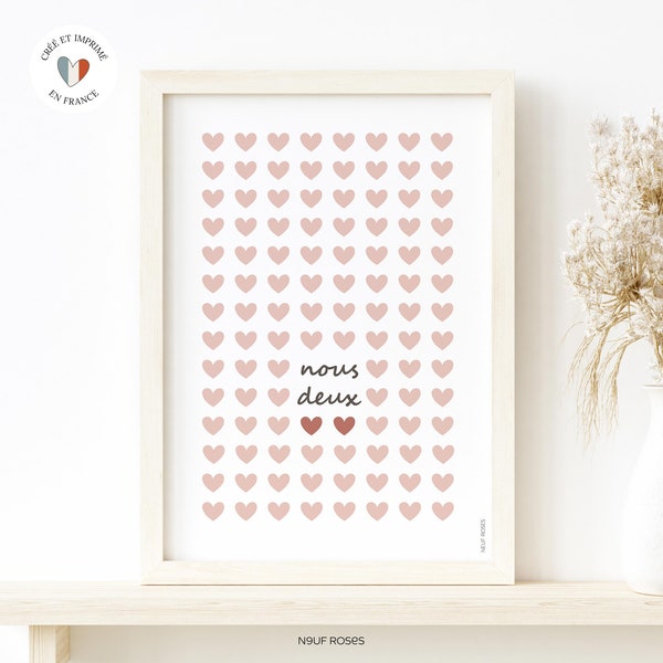 Affiche amour nous deux pour amoureux, cadeau citation et coeurs pour saint valentin ou anniversaire couple, déco murale coeur