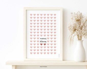 Affiche amour nous deux coeurs pour amoureux, cadeau citation pour saint valentin ou anniversaire couple