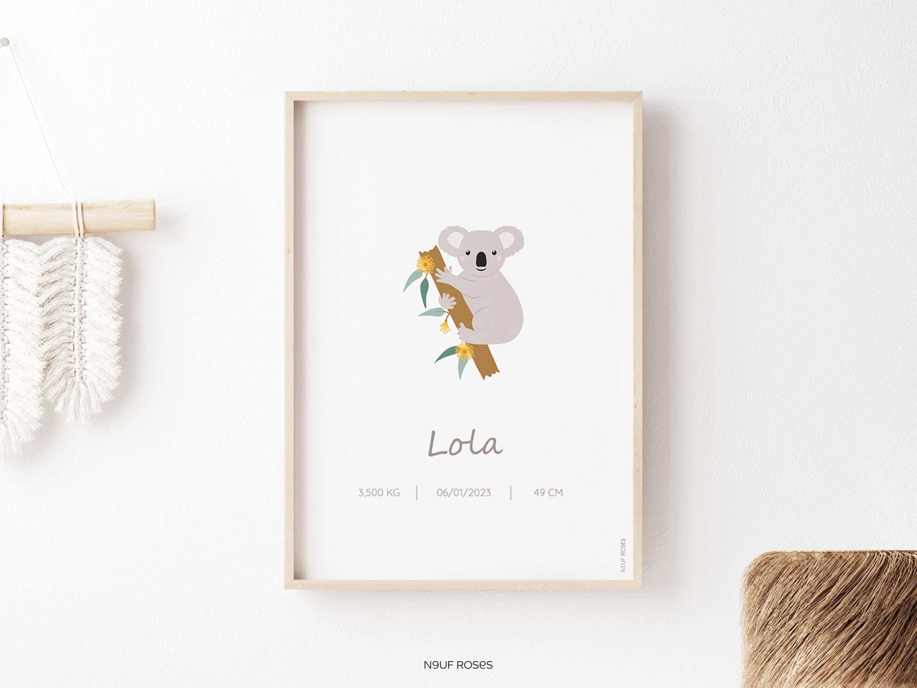 Affiche chambre bébé famille koalas - Naissance