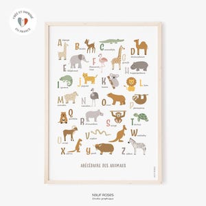 Affiche abécédaire des animaux, poster alphabet en français, déco pour chambre enfant et bébé ou salle de jeux, cadeau enfant et bébé