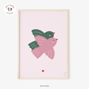 Affiche amour oiseaux duo, poster pour amoureux et couple personnalisable, déco mariage, cadeau saint valentin ou anniversaire rencontre