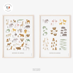 Affiches abécédaire et chiffres animaux pour chambre enfant et bébé ou salle de jeux, poster éducatif, déco salle de classe, cadeau enfant