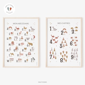 Affiches abécédaire et chiffres pour chambre fille, poster d'apprentissage couleur rose pour salle de jeux ou de classe, cadeau enfant