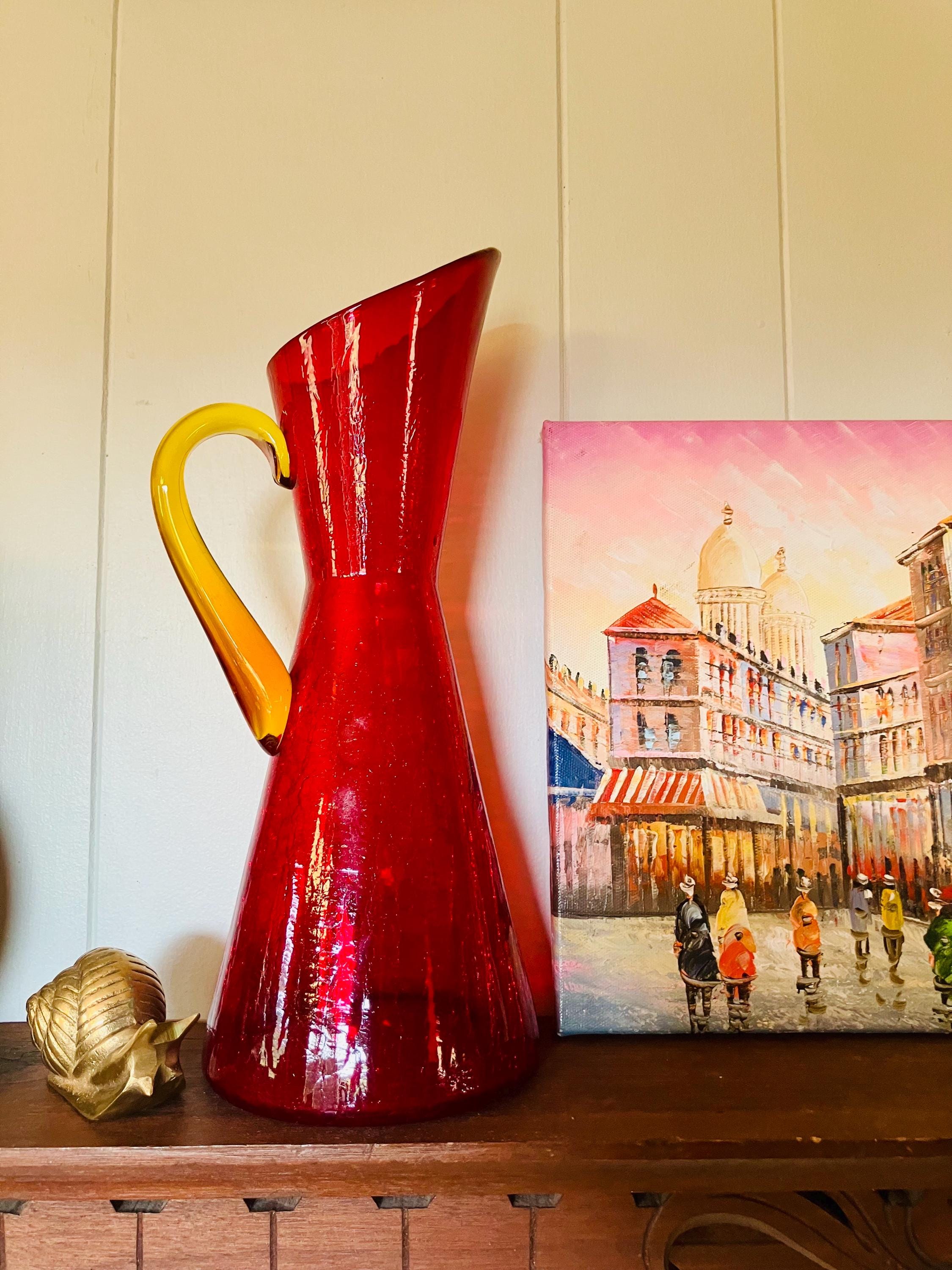 Vintage Red Glass Pitcher - Etsy