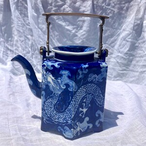 Antique Japanese Dragon Teapot with Brass Handle